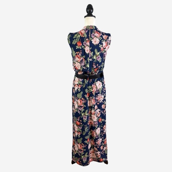 Abercrombie & Fitch Floral Maxi Dress High Neck Cut Out Waist Belted Navy Size S - Picture 3 of 16